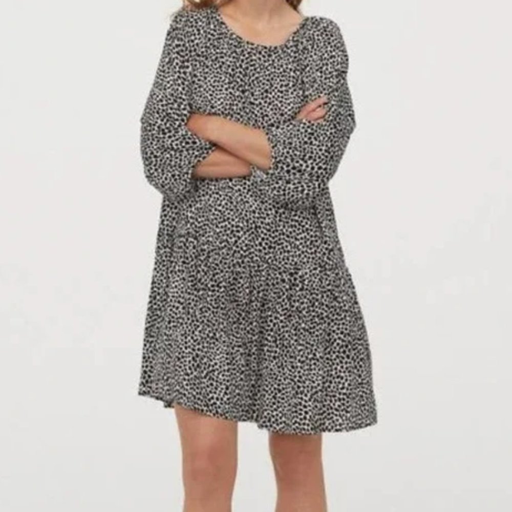 H&M Black White Speckle Drop Waist Oversize Women's Dress